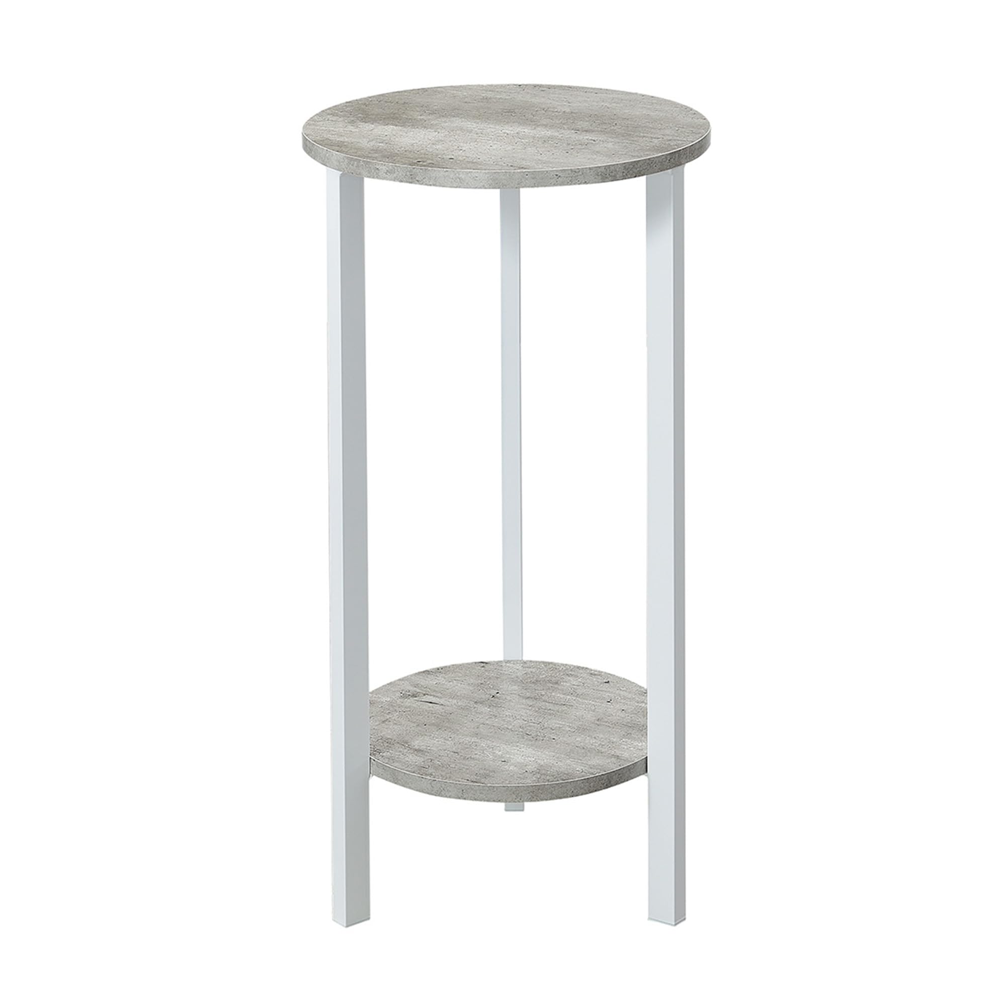 Convenience Concepts front view of plant stand showing two tiers and faux birch shelves for stylish display