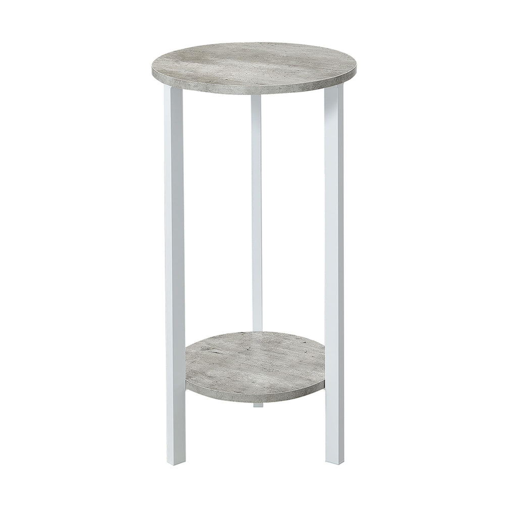 Convenience Concepts front view of plant stand showing two tiers and faux birch shelves for stylish display