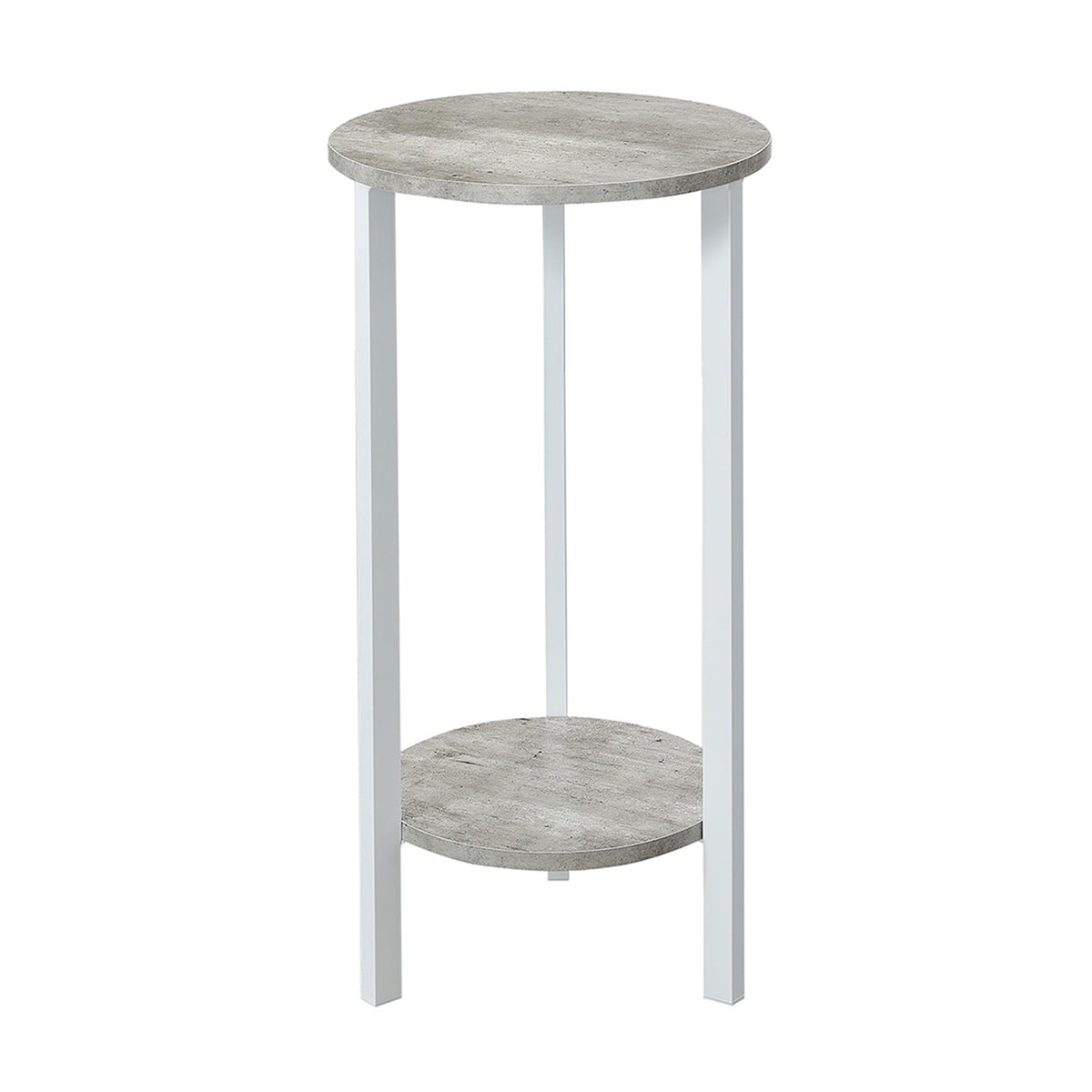 Convenience Concepts front view of plant stand showing two tiers and faux birch shelves for stylish display