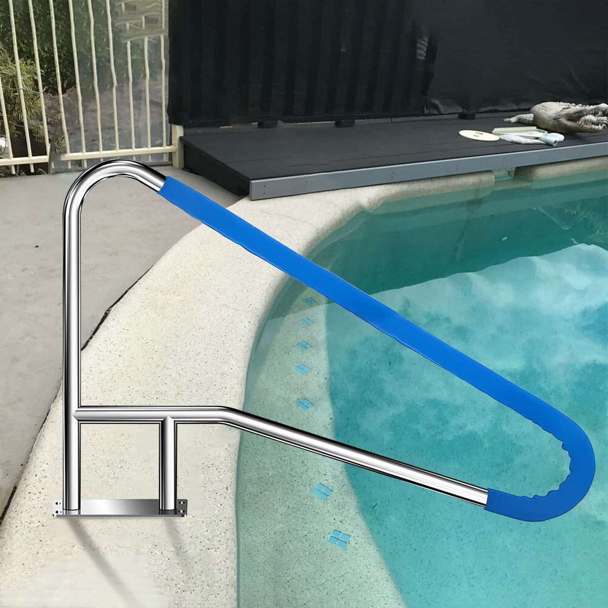 Coocure front view of pool rail showing clean lines and secure grip benefit