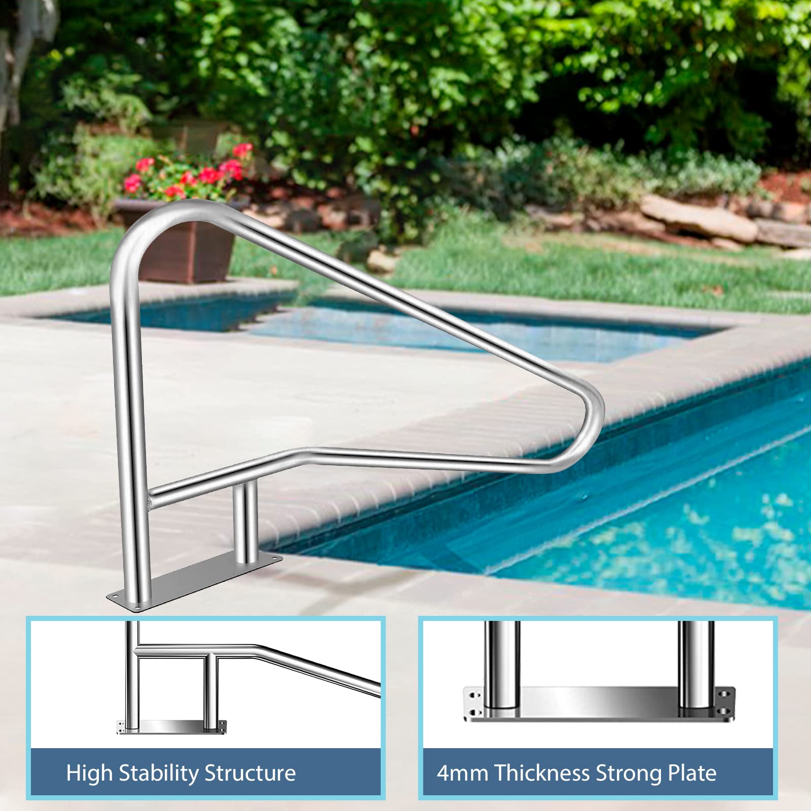 Coocure mounted rail installed at inground pool demonstrating stable access benefit