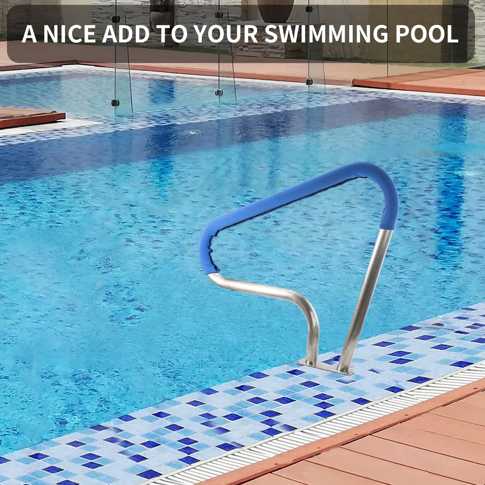 Coocure handrail in use at poolside with person gripping for safer entry