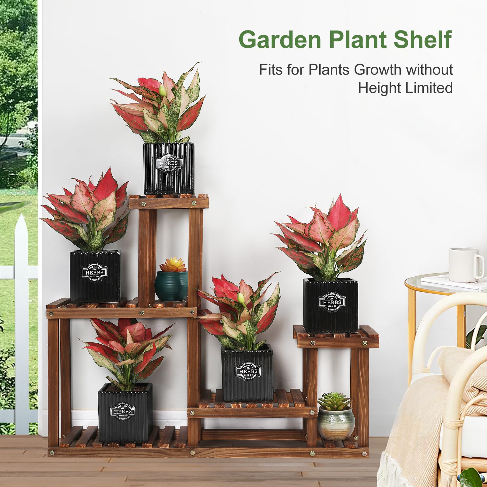 COOGOU multi-layer shelf holding plants and decor illustrating versatile storage use