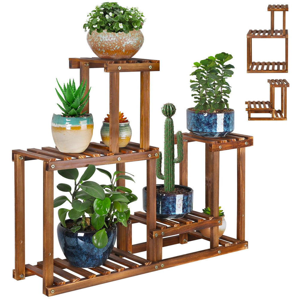 COOGOU front view assembled plant stand showing tidy multi-pot display and space saving
