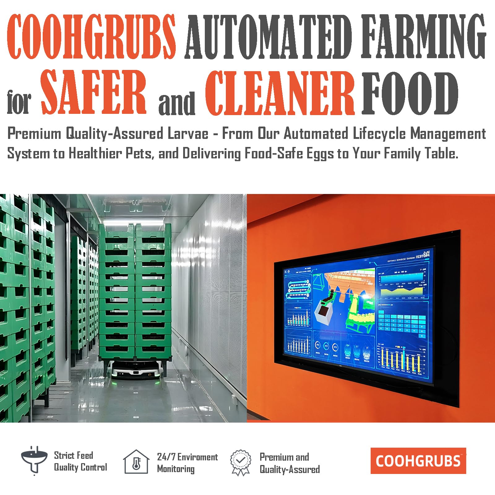 COOHGRUBS close-up whole larvae texture illustrating clean, high-protein feed