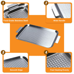 Cook Time close-up of perforated grill pan holes for even heat and smoke circulation