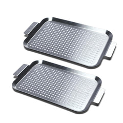 Cook Time front view of the two stainless steel grill pans showing size and finish, durable design