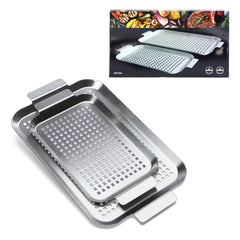 Cook Time front view of both stainless steel grill pans showing full coverage benefit