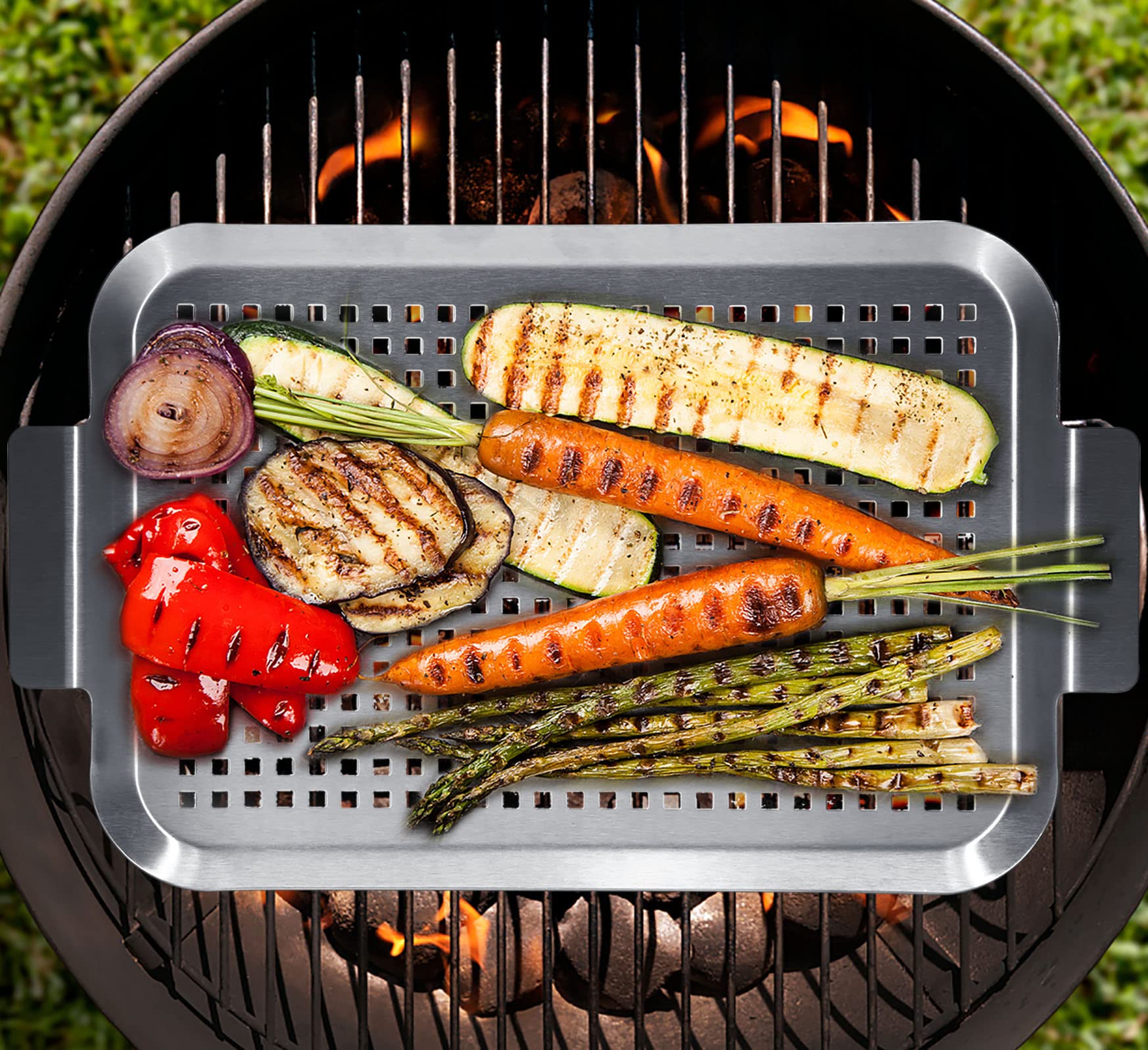 Cook Time grill pan beside ruler showing 17x10 inch size for family portions