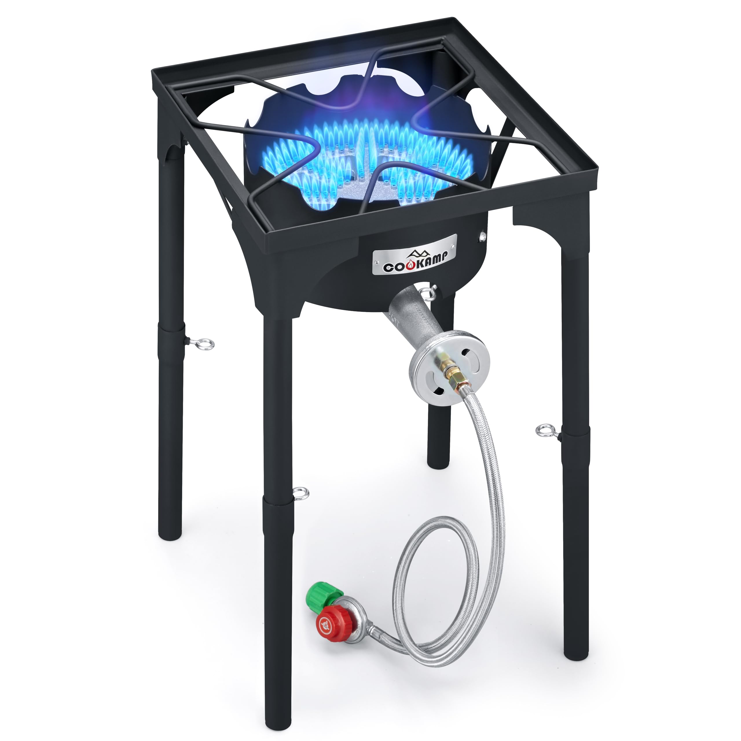 COOKAMP front view of burner showing stable frame and burner for reliable cooking
