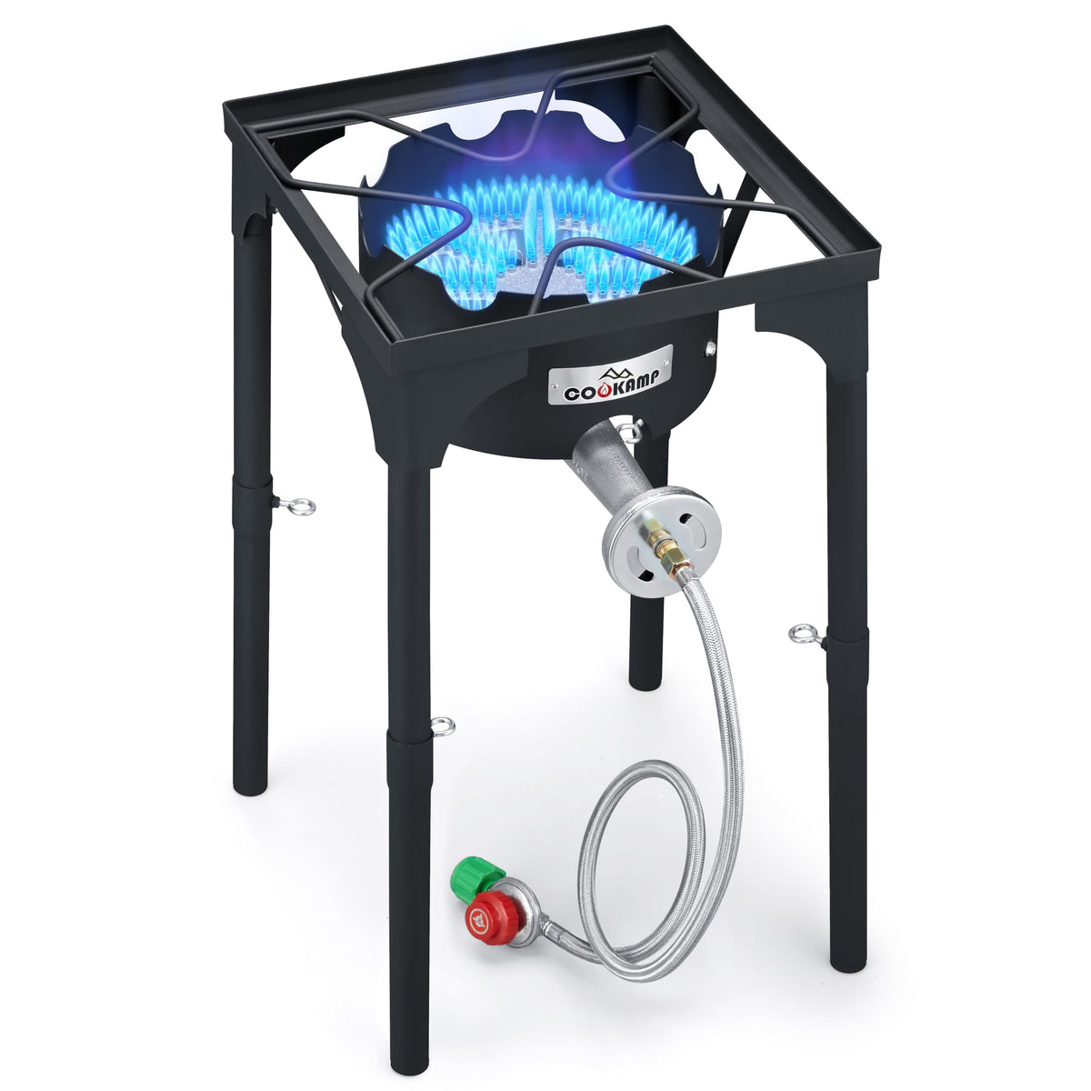 COOKAMP front view of burner showing stable frame and burner for reliable cooking