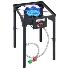 COOKAMP front view of burner showing sturdy frame and control knob for reliable power