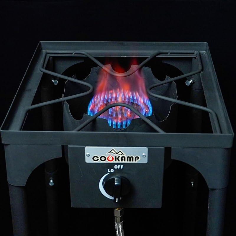 COOKAMP burner powering a griddle outdoors to deliver fast, even cooking heat