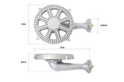 COOKAMP burner side profile highlighting length and robust cast-iron body for durability
