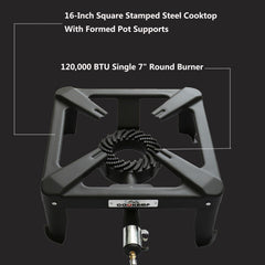 COOKAMP close-up of formed pot supports providing secure cookware stability