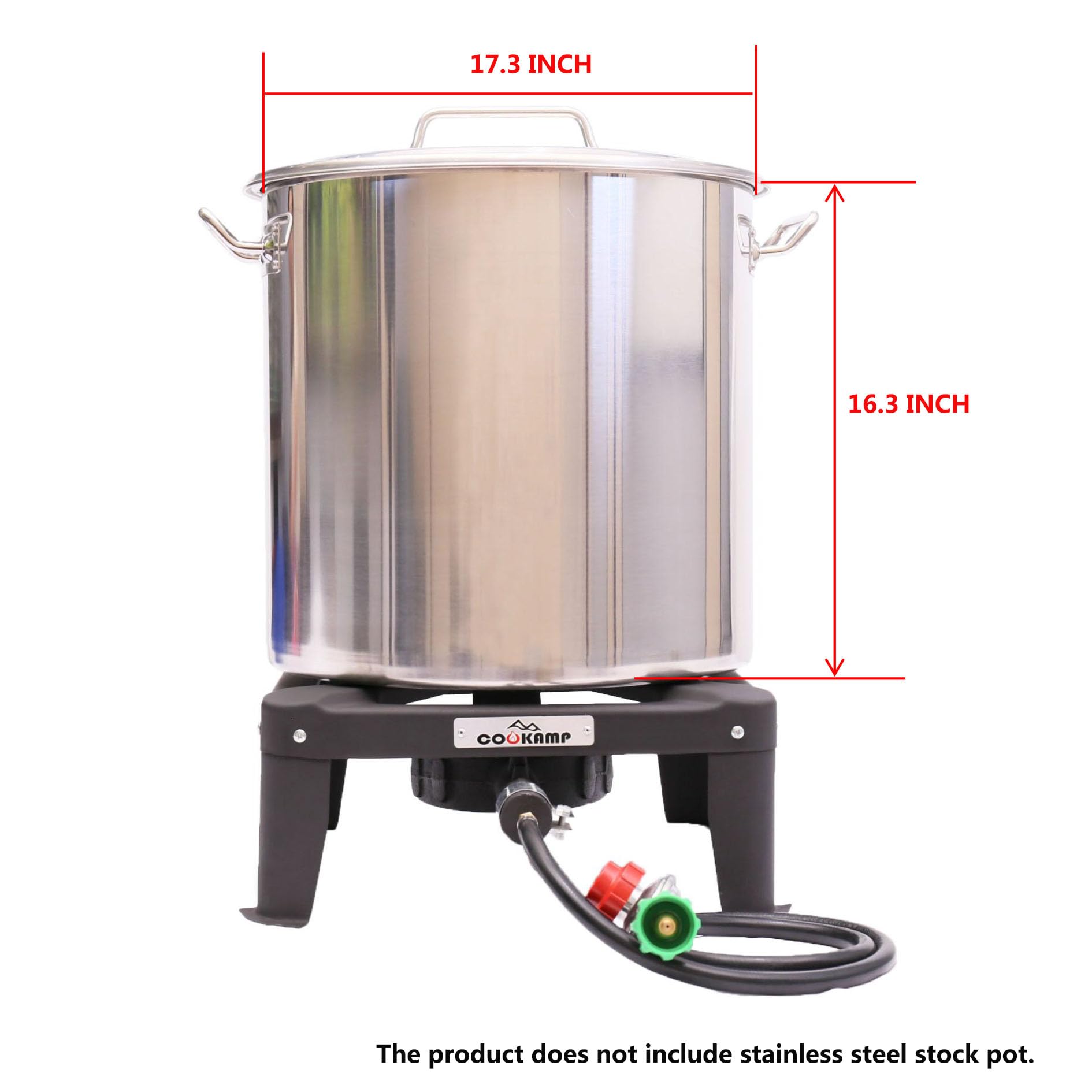 COOKAMP next to large stockpot showing scale and heavy-cookware capacity
