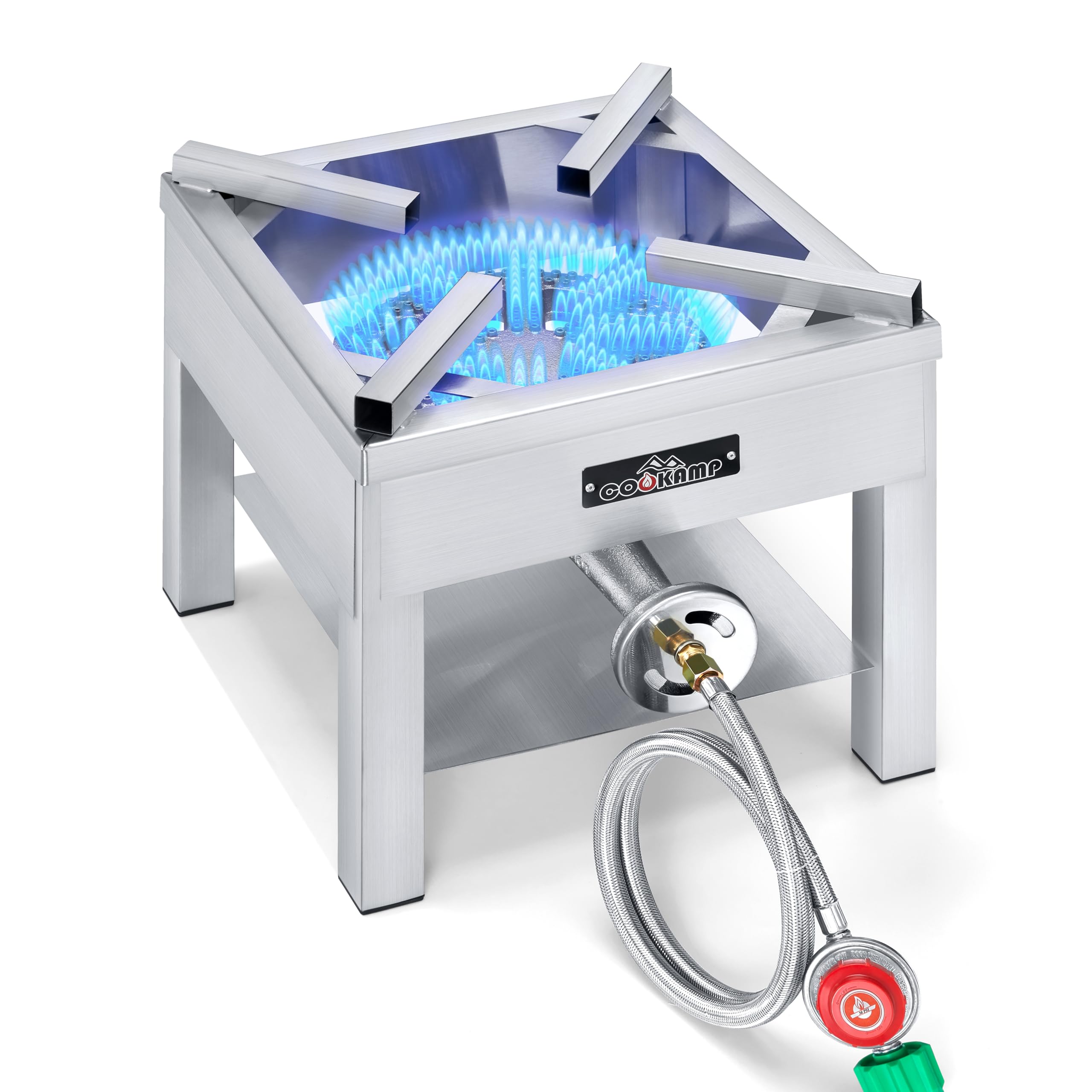 COOKAMP SS1750 front view showing sturdy stainless steel frame and burner for reliable outdoor cooking