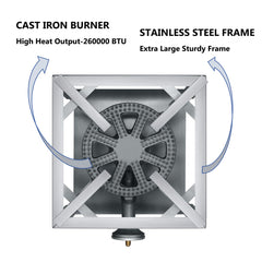 COOKAMP stainless steel frame side angle highlighting welded seams and corrosion-resistant build benefit
