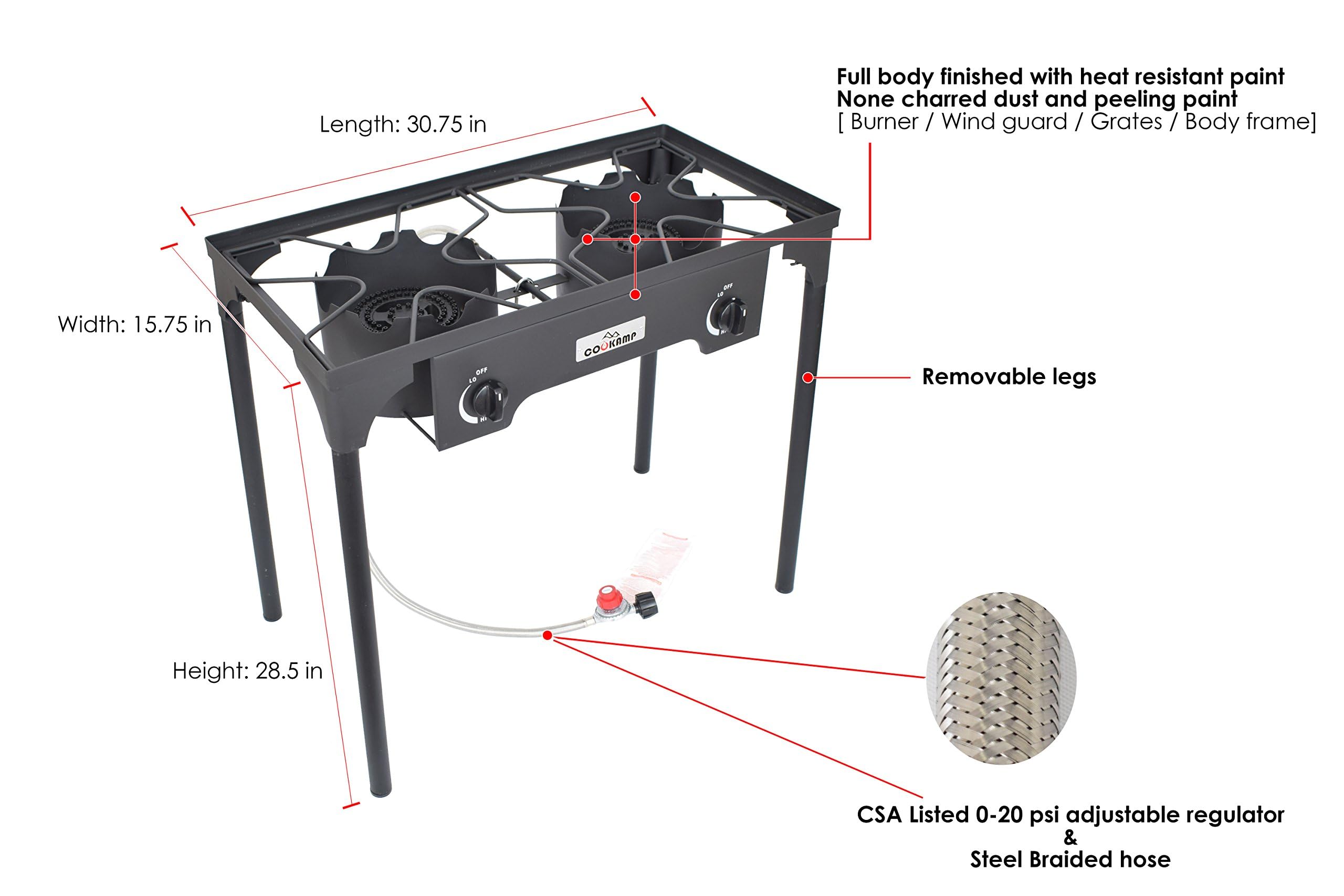 COOKAMP stove in outdoor use with griddle showing high BTU power for fast cooking benefit