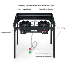 COOKAMP windscreen and adjustable regulator with braided hose for safer fuel control