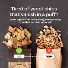 Cooking Gift Set pear wood close-up showing large chips for steady smoke
