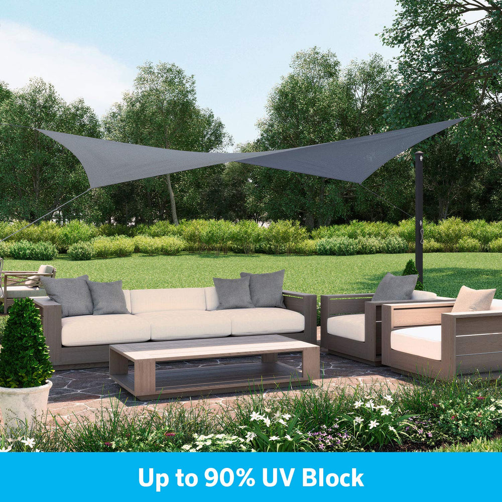 Coolaroo shade sail installed over patio, providing comfortable outdoor protection