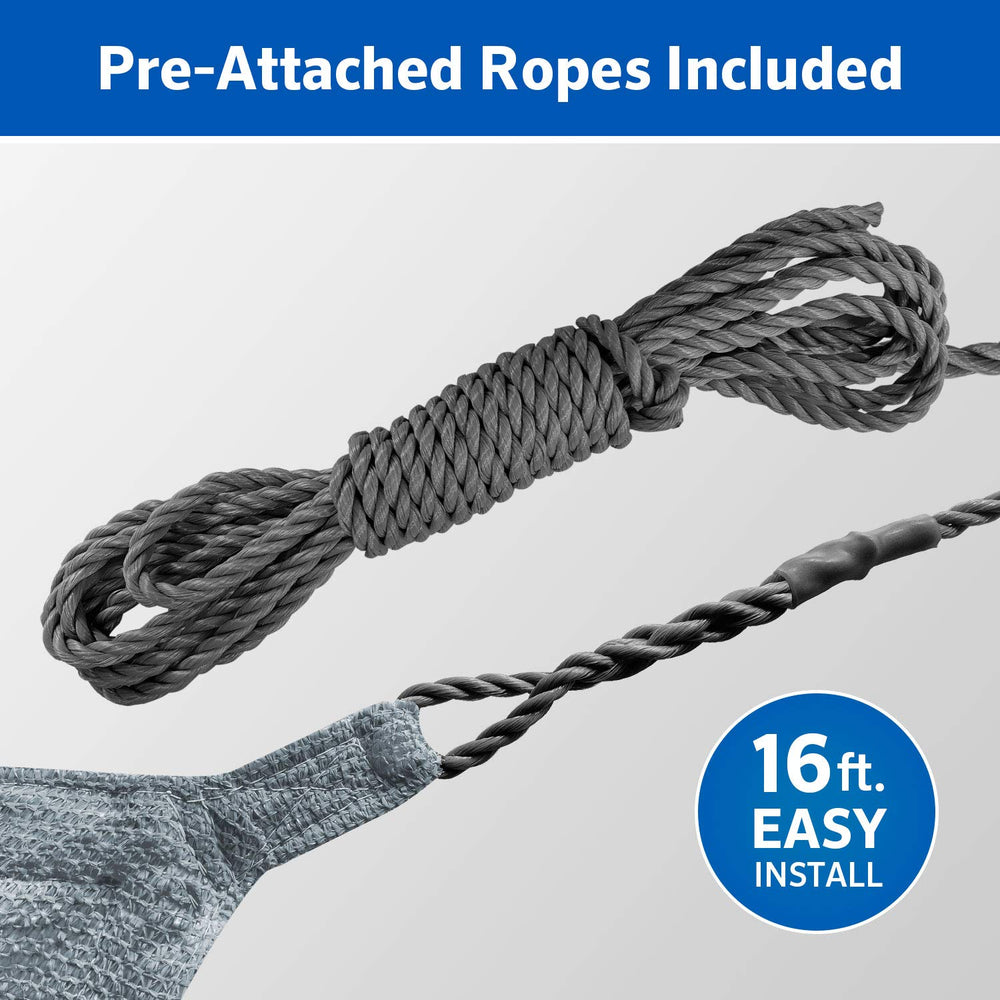 Coolaroo corner with pre-attached 16ft rope detail, easy tool-free installation