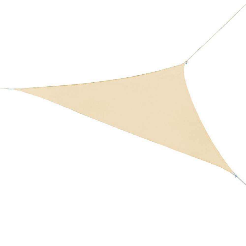 Coolaroo triangle shade front view over patio showing immediate sun protection