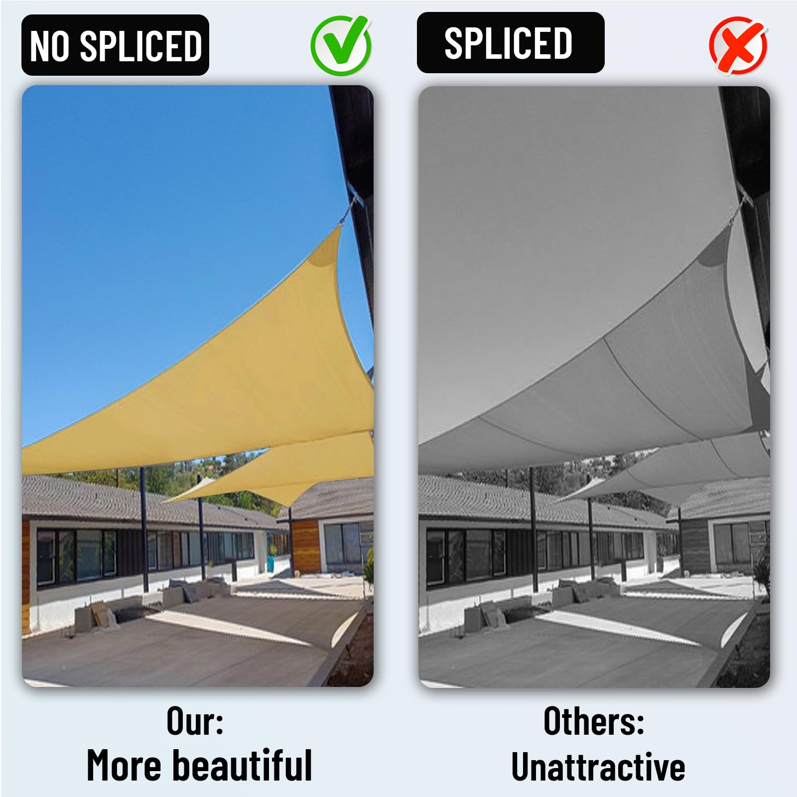 COOLBOYS sail next to outdoor furniture showing scale and usable shaded area