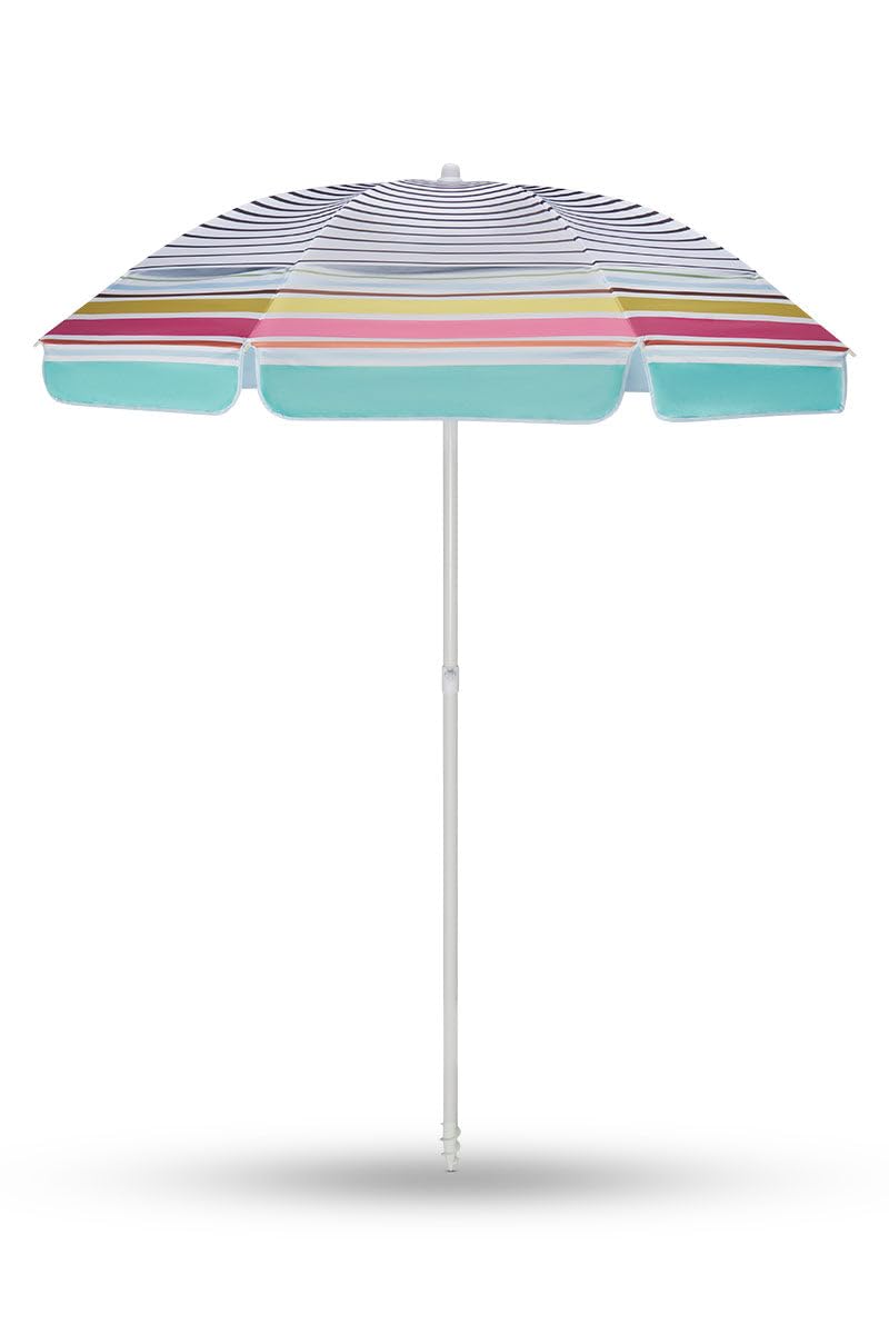 Coolibar Intego next to beach chair showing size and coverage advantage