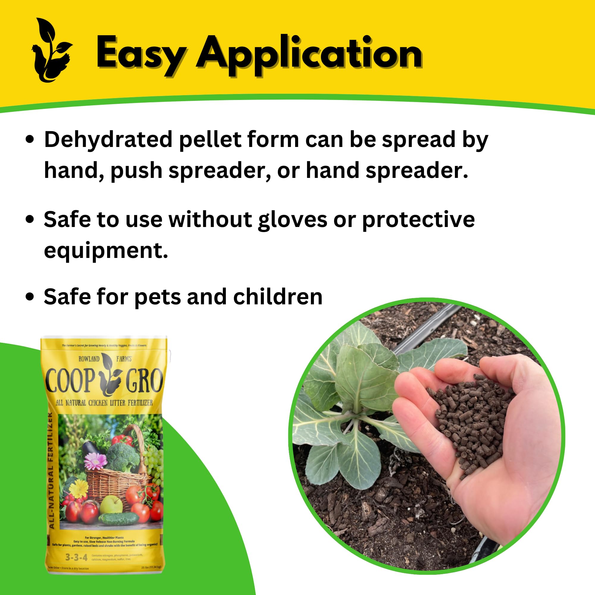COOP GRO pellets spread on garden soil improving nutrient distribution and soil health
