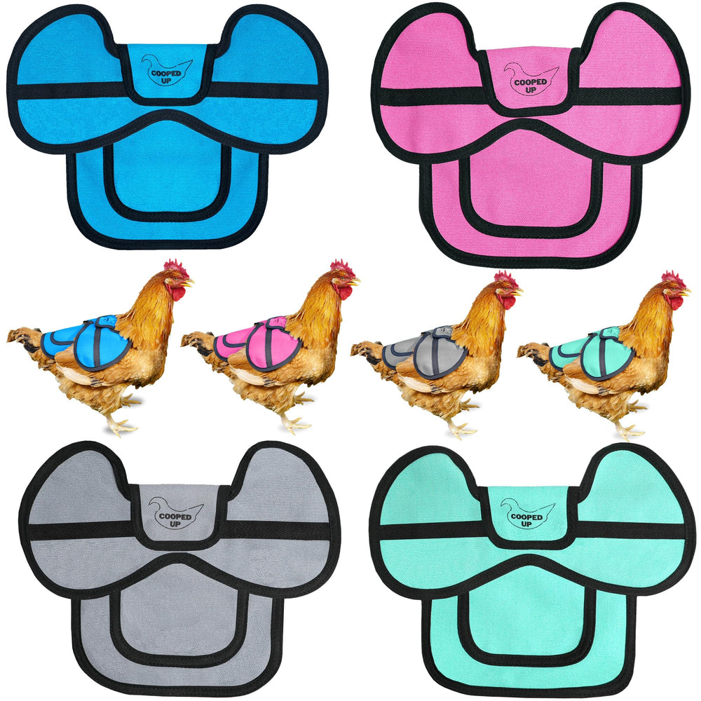 COOPED UP four-pack front view showing colors and packaging, protects hens efficiently