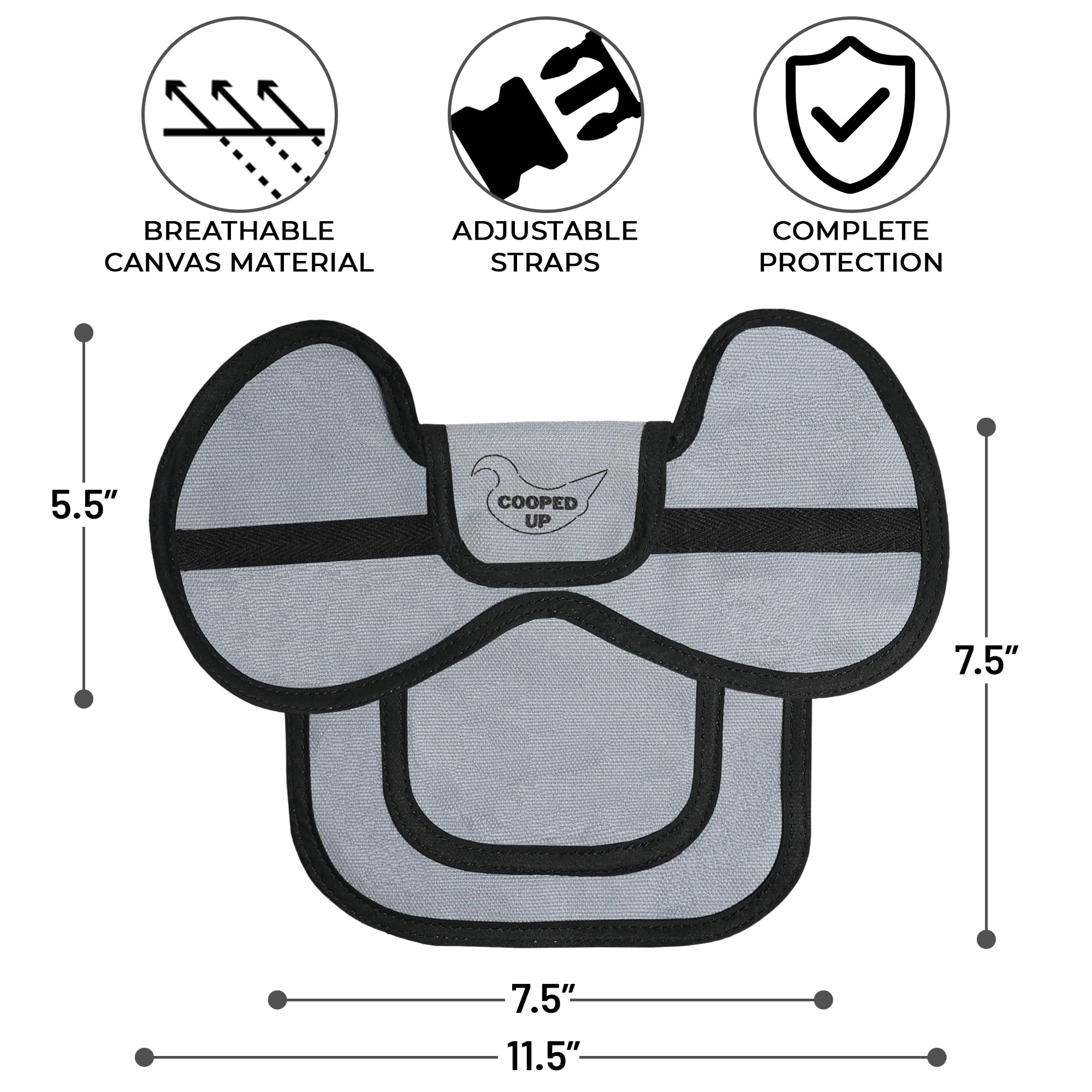 COOPED UP hen wearing saddle side view demonstrating coverage and comfort