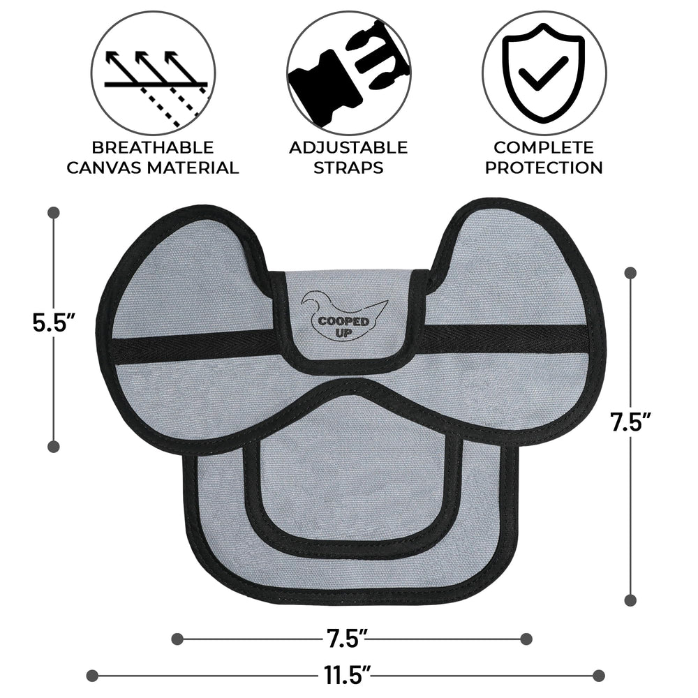 COOPED UP hen wearing saddle side view demonstrating coverage and comfort