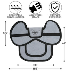 COOPED UP hen wearing saddle side view demonstrating coverage and comfort