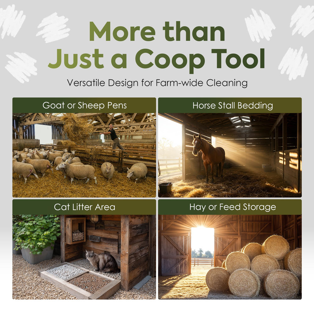 CoopMate lifestyle shot with backyard chickens showing quicker cleanup