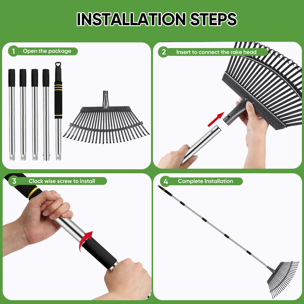 Coopvivi rake shown next to person demonstrating full length reach