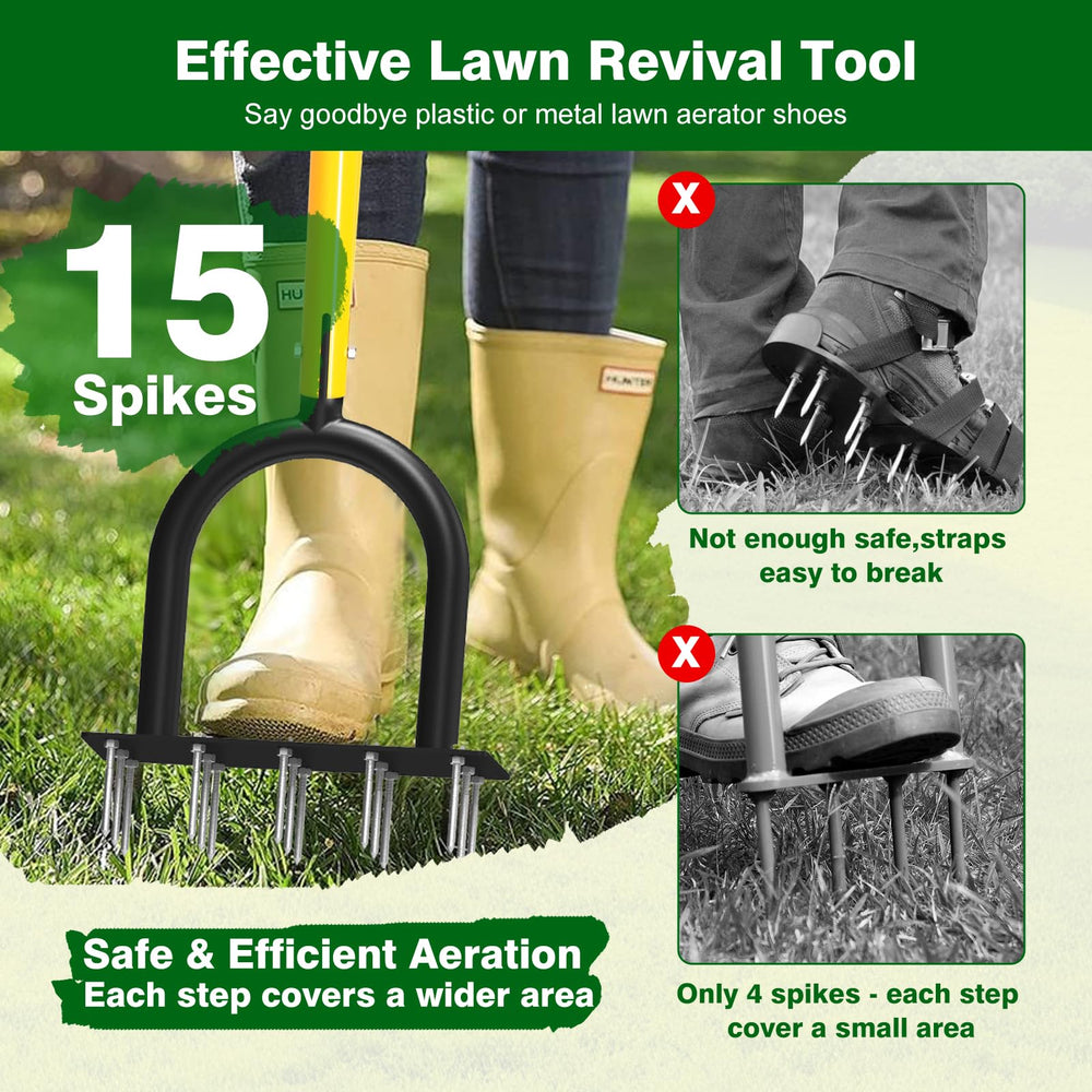 Coopvivi ergonomic stand-up handle reducing back strain during lawn aeration