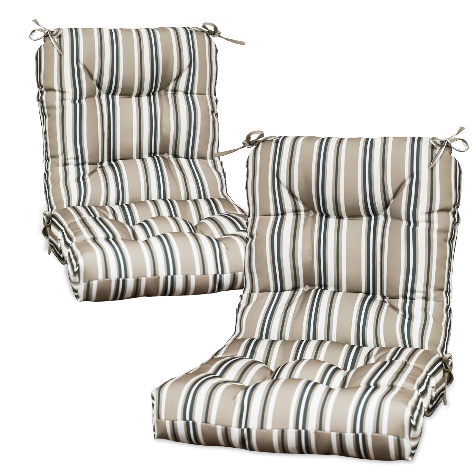 COOS BAY front view of beige striped high-back cushion showing shape and style benefits