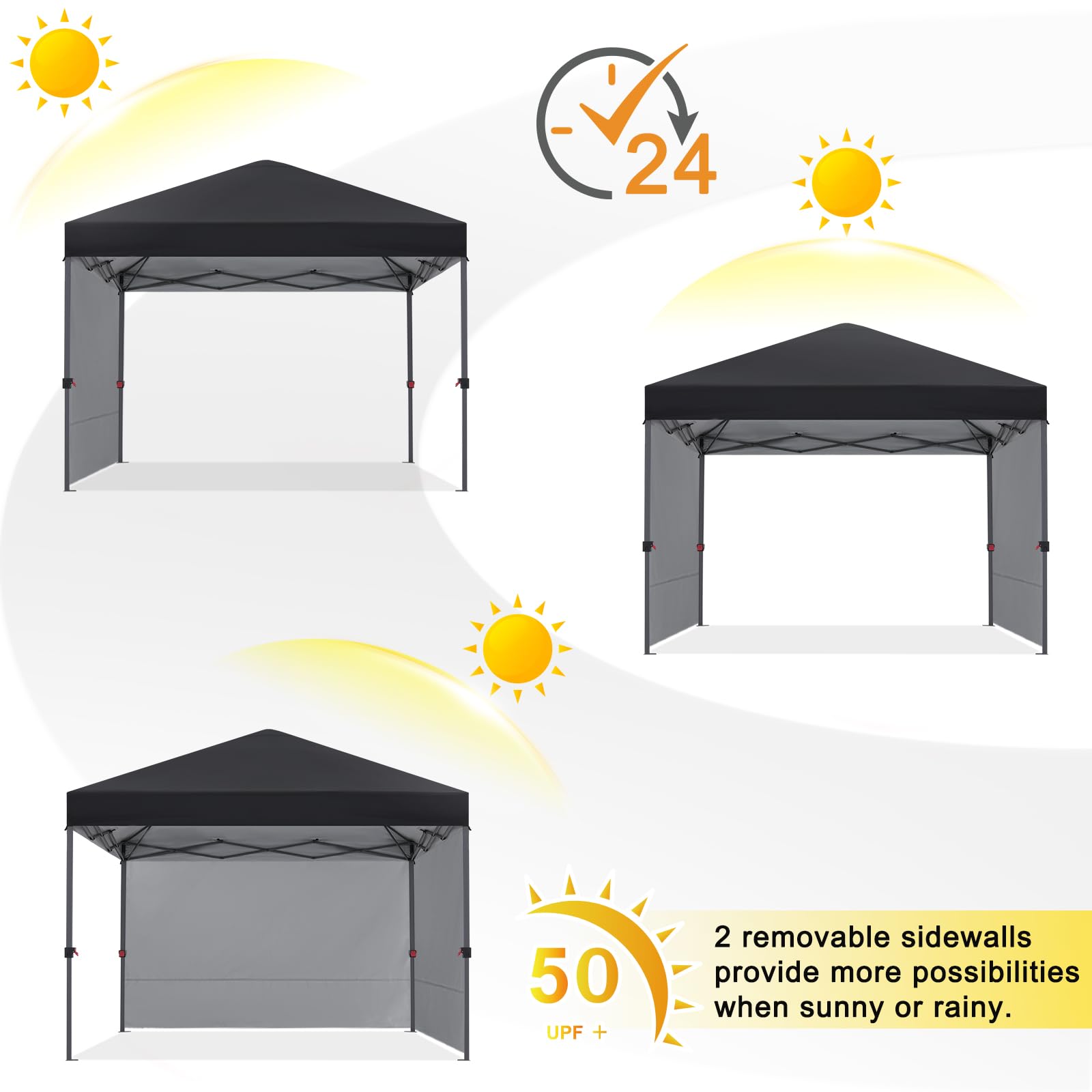 COOSHADE canopy scaled with table and chairs to show usable 64 sq ft space