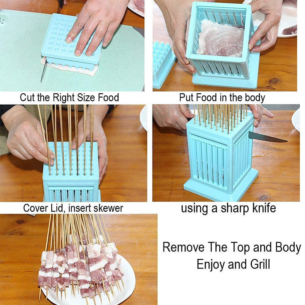 COOSKIN in use while filling cavities with meat for fast skewer production