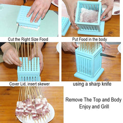 COOSKIN in use while filling cavities with meat for fast skewer production