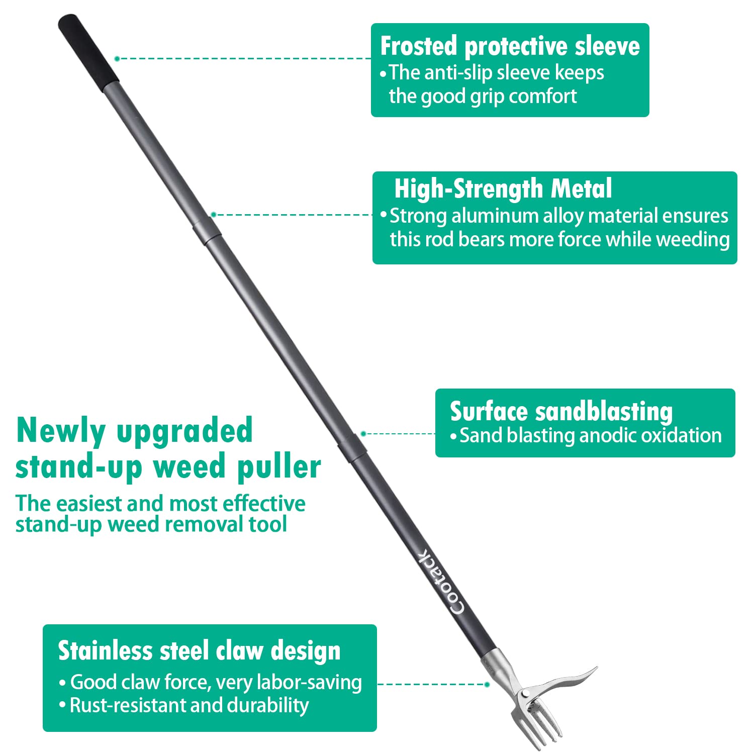 Cootack close-up of stainless steel claw showing corrosion resistance and root grip benefit