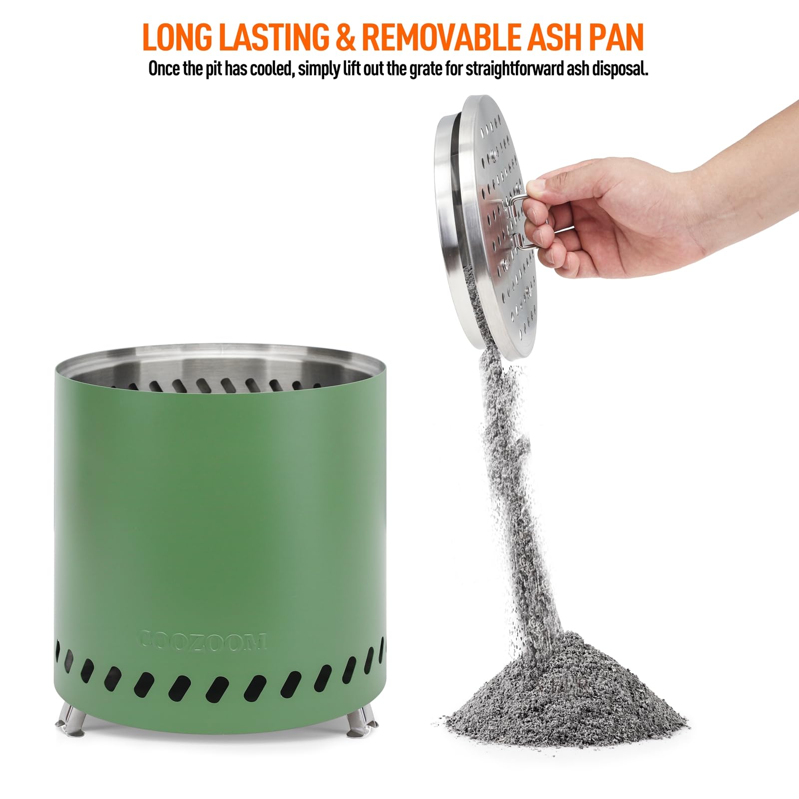COOZOOM detachable grate closeup for effortless ash removal and cleaning