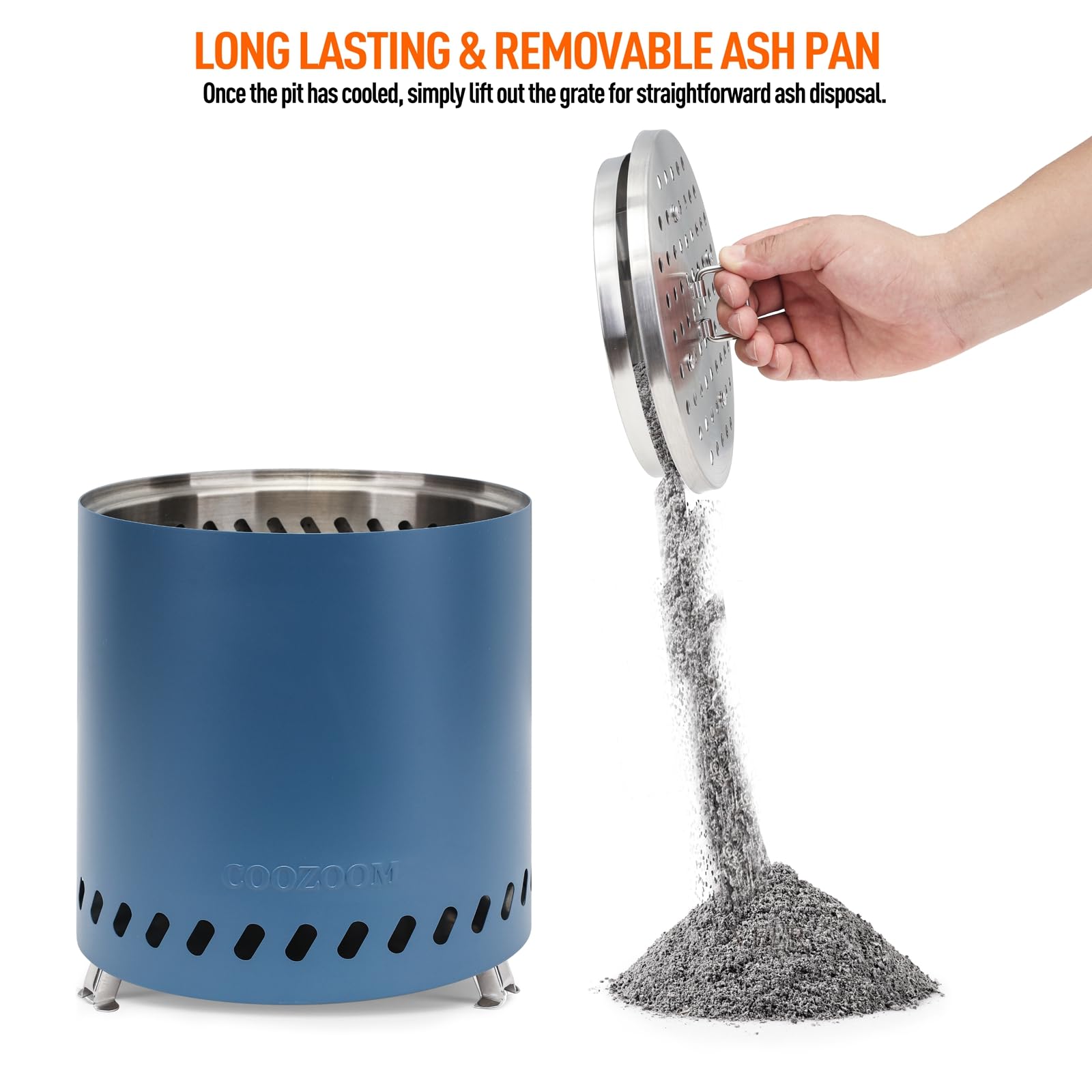 COOZOOM detachable grate close-up with handle for easy ash removal and quick lighting