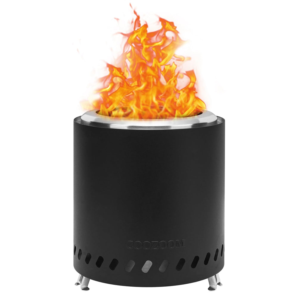 COOZOOM front view showing compact tabletop firepit and sturdy legs for safe elevation