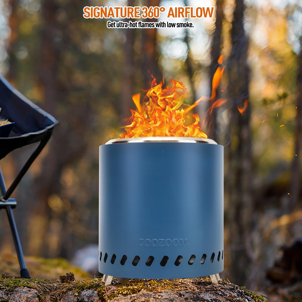 COOZOOM fire pit in use at a campsite creating cozy ambiance and minimal smoke