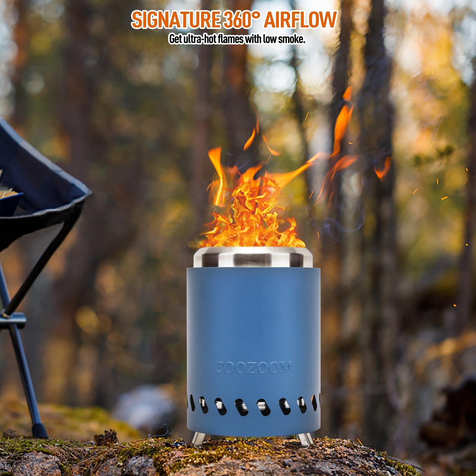 COOZOOM fire pit in use at campsite providing cozy low-smoke ambiance outdoors