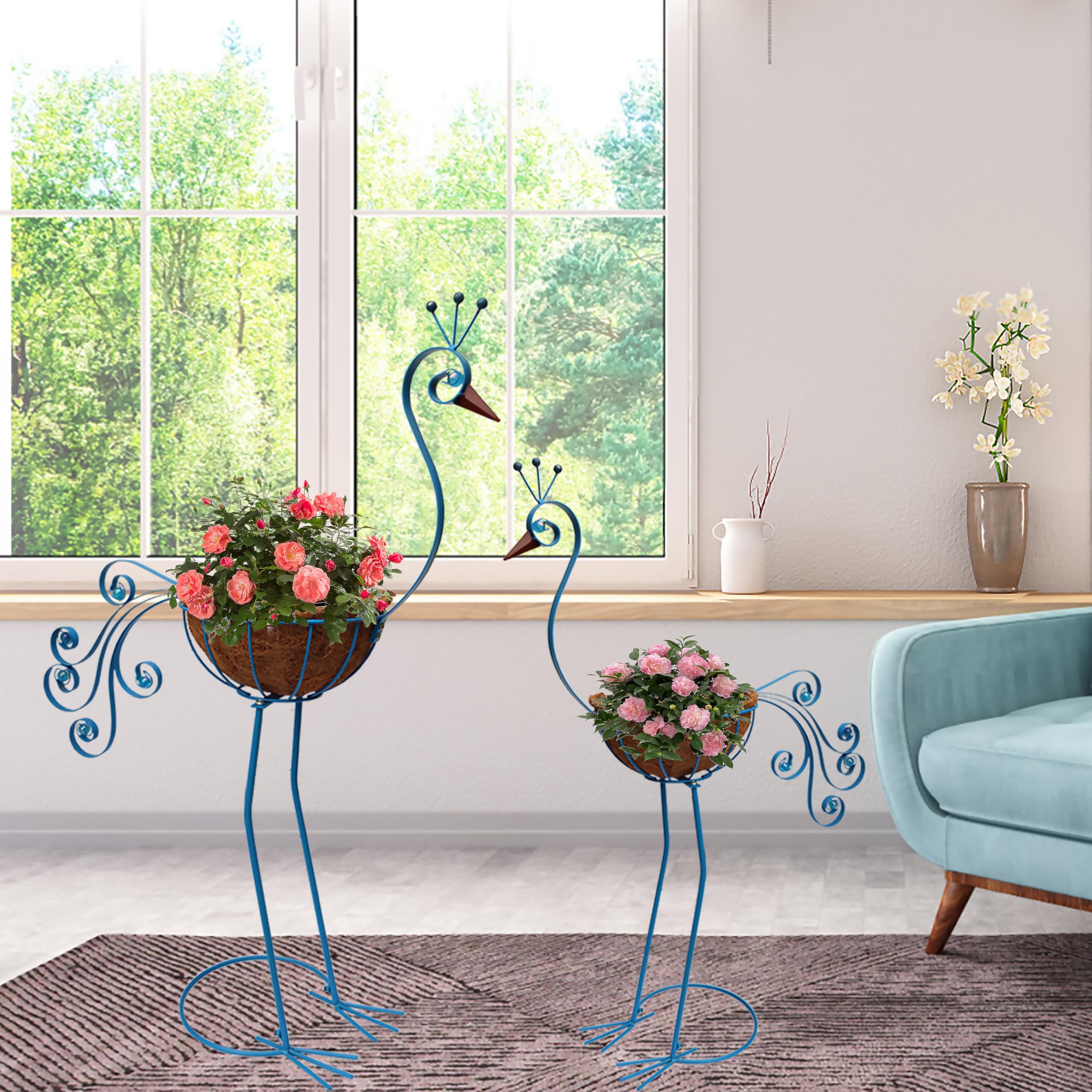 COOZZYHOUR peacock planters styled on a porch for curb appeal