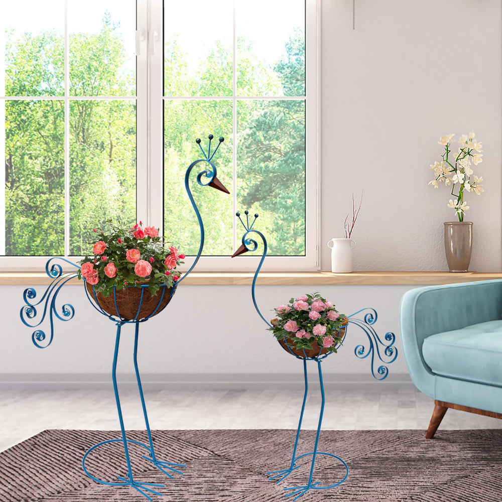 COOZZYHOUR peacock planters styled on a porch for curb appeal